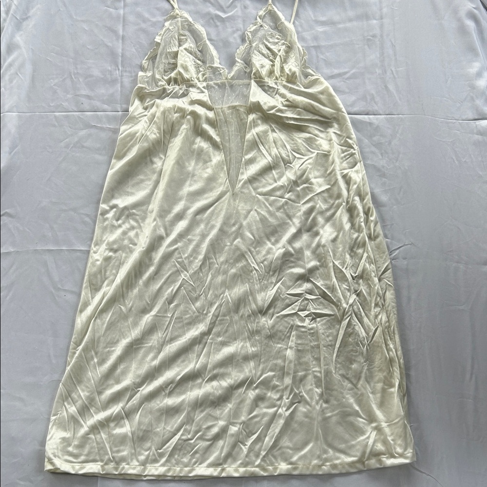 Elegant Cream Satin Lace Nightgown Slip Chemise Dress Coquette Fairy Romantic
